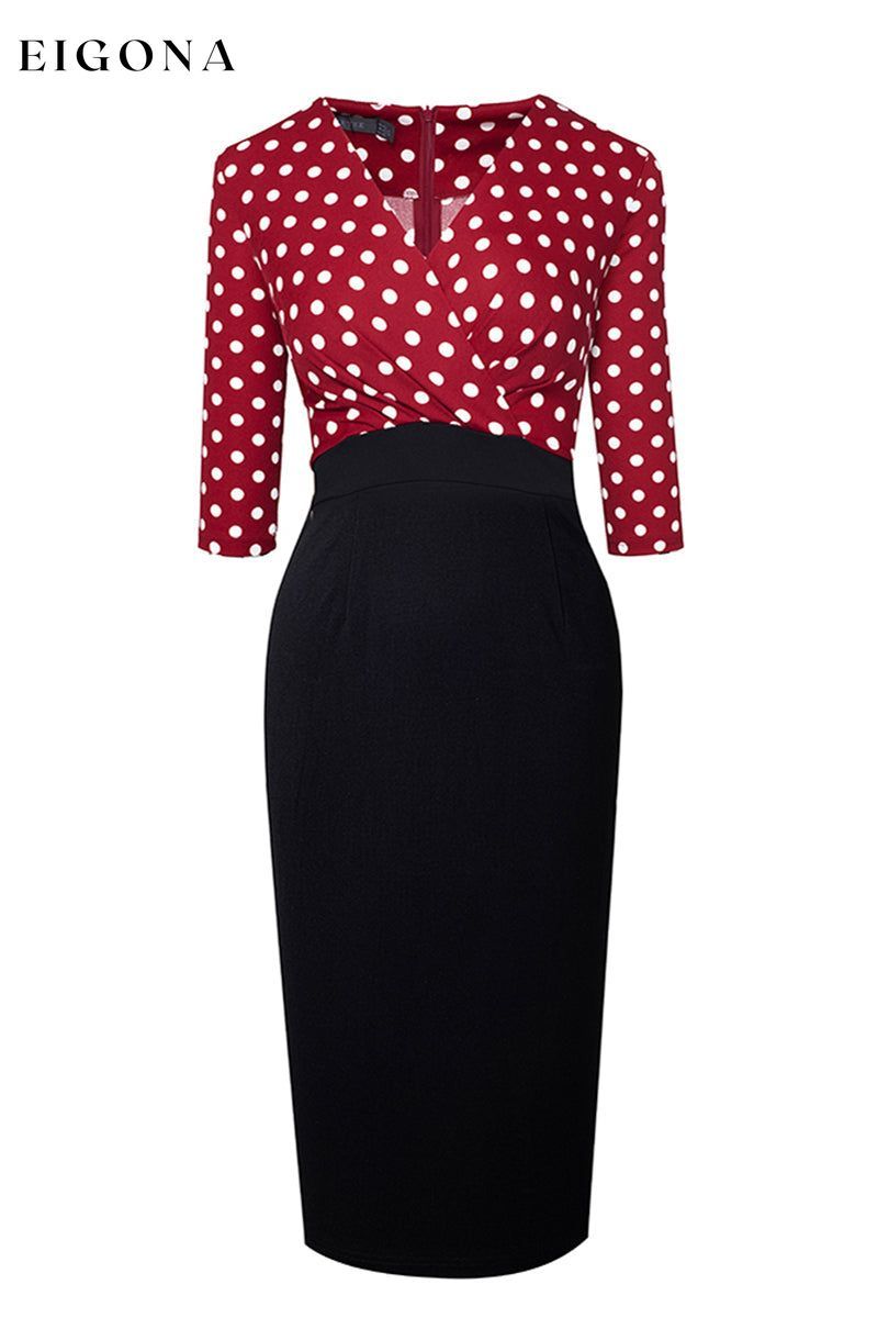 Surplice Neck Polka Dot Pencil Dress A&Y.S clothes Ship From Overseas Shipping Delay 09/29/2023 - 10/01/2023 trend