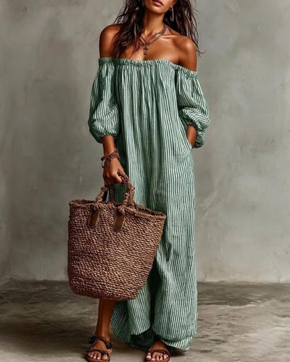 Loose Off-Shoulder Striped Dress