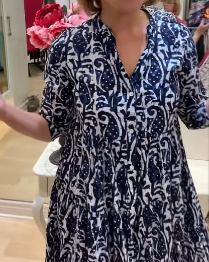 Stand Collar Printed Retro A-Line Dress