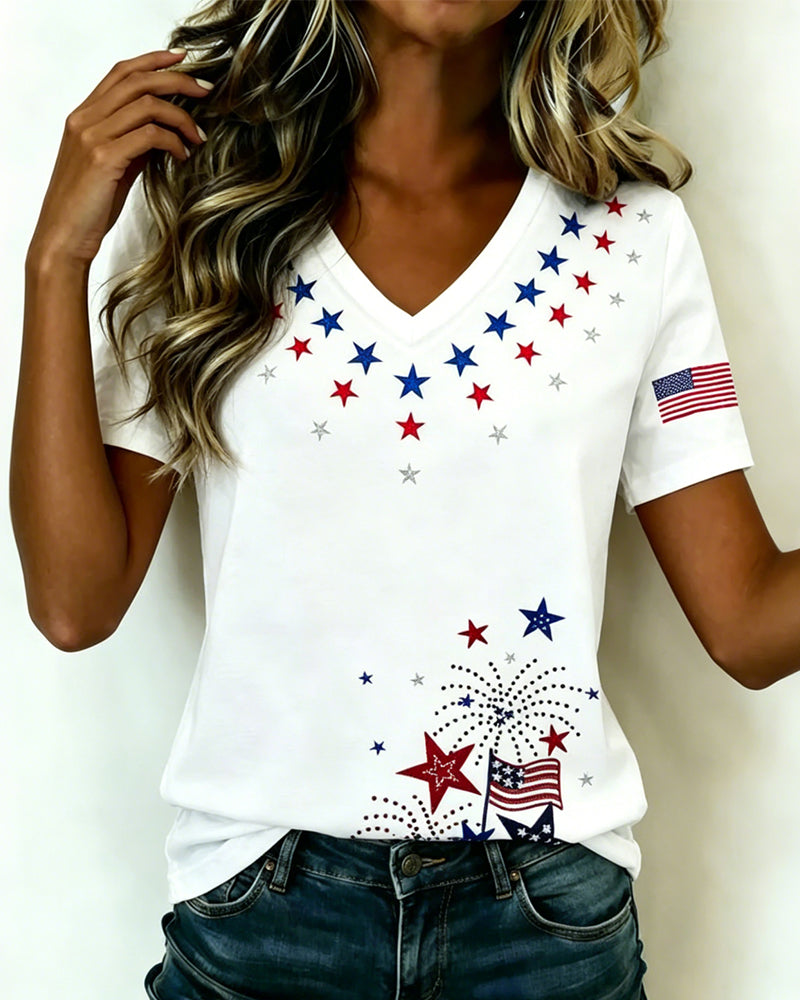 V-Neck Printed Casual T-Shirt