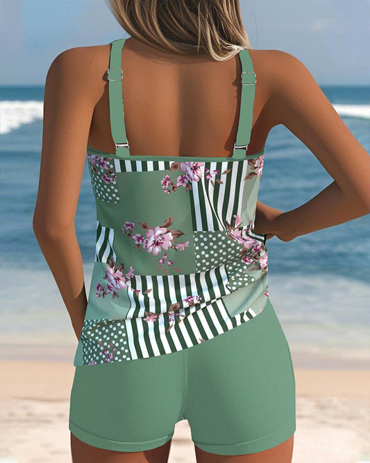 Tankini a due pezzi con stampa senza maniche