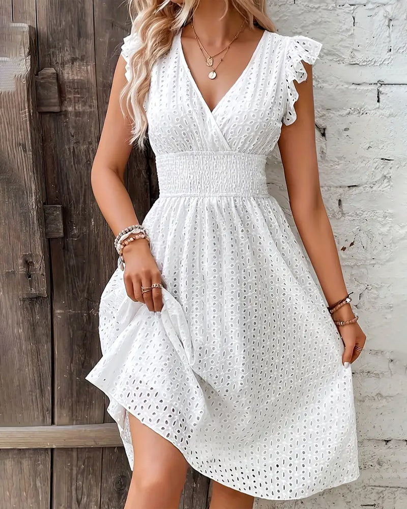 Solid color deep V waist dress casual dresses summer