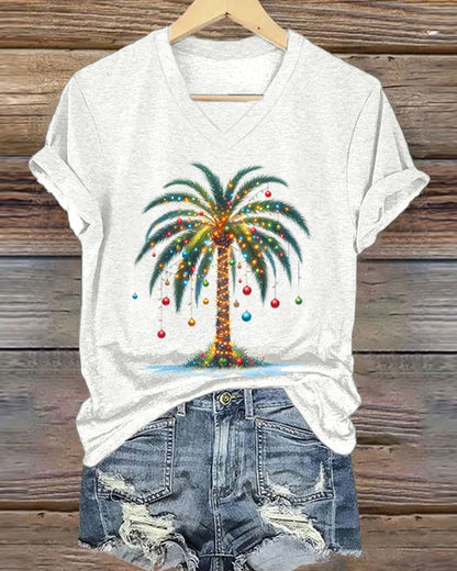 Women's Christmas Palm Tree Print T-Shirt 2024 f/w christmas spring summer t-shirts