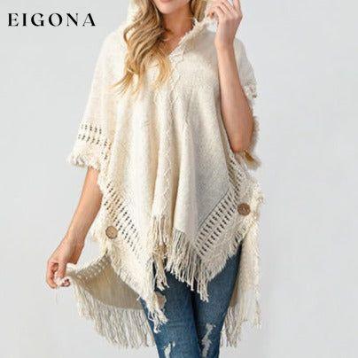 Fringed Crochet Buttoned Hooded Throw Over Poncho clothes Romantichut Ship From Overseas sweater sweaters