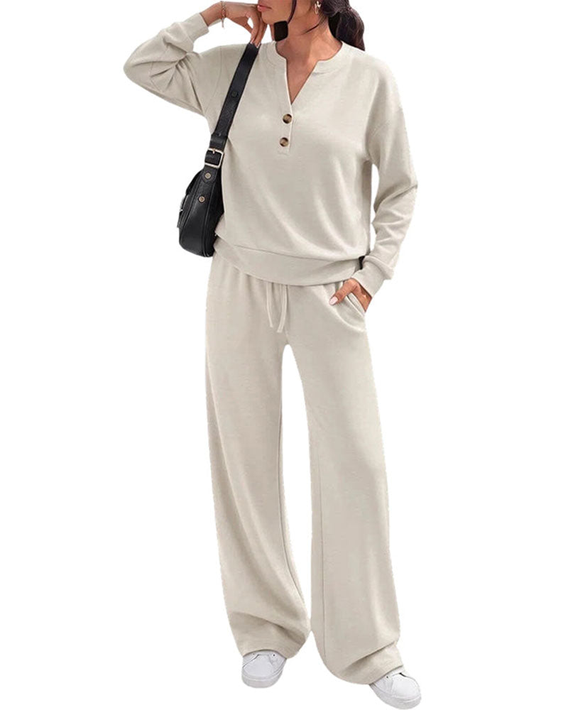 Long Sleeve Top Wide-Leg Pants Set 2024 f/w two-piece sets