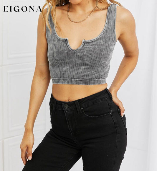 Full Size Acid Wash Cropped Tank Dark Gray BFCM - Up to 70 Percent Off Black Friday clothes crop top croptop lounge lounge wear loungewear Ship from USA shirt shirts top tops trend Zenana