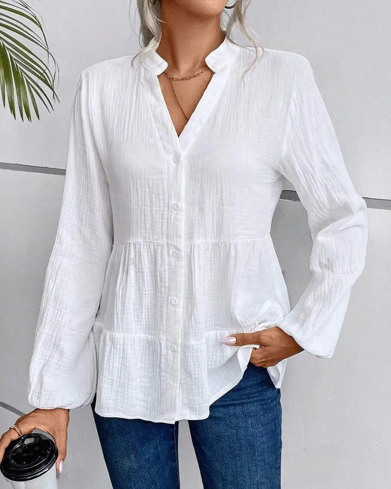 Lantern Sleeve Ruffle Hem Smock Blouse blouses & shirts spring summer