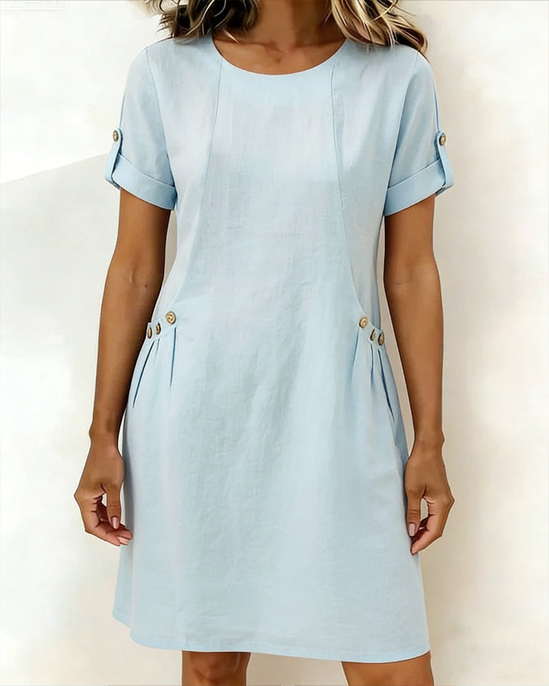 Flaxen Solid Simple Straight Dress