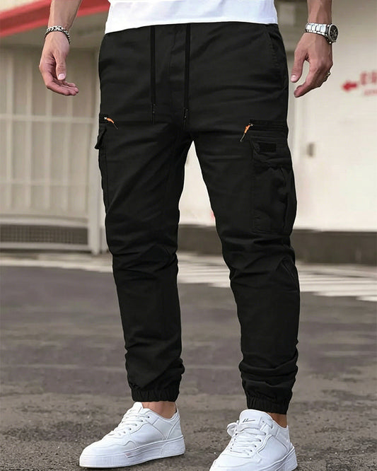 Men's Elastic Cuff Solid Color Relaxed Pant