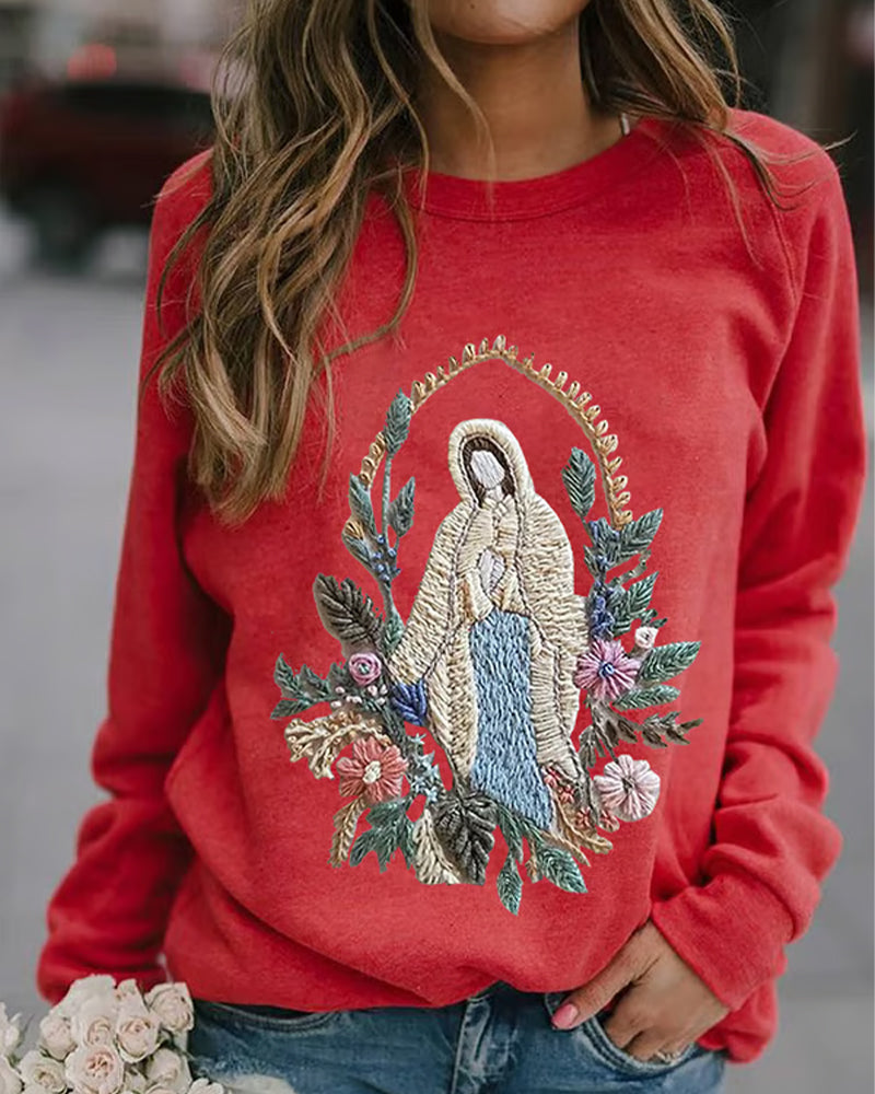 Women's Christian Our Lady Floral Printed Casual Sweatshirt