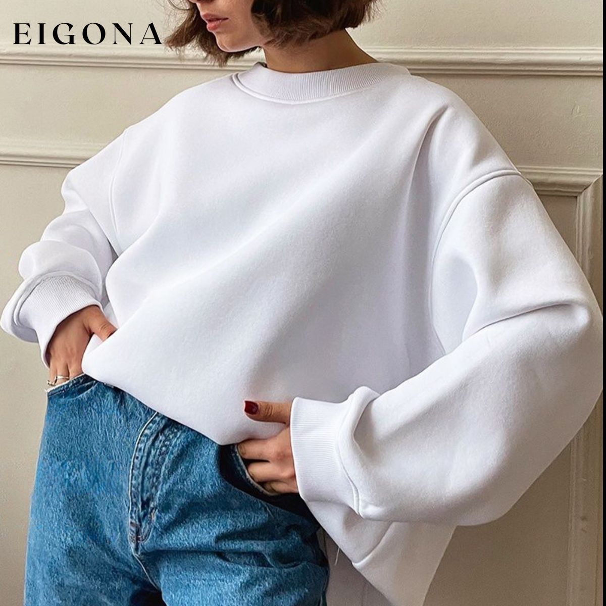 Oversize Round Neck Dropped Shoulder Sweatshirt clothes Ship From Overseas Shipping Delay 09/29/2023 - 10/03/2023 trend X.L.J