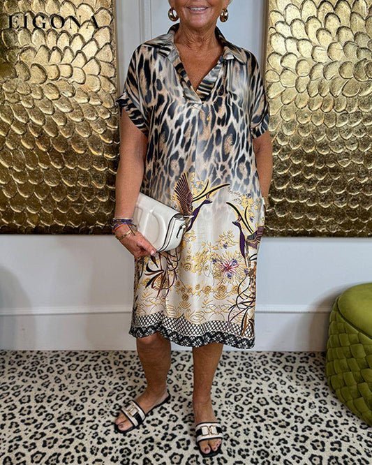 Paneled leopard print lapel dress casual dresses summer