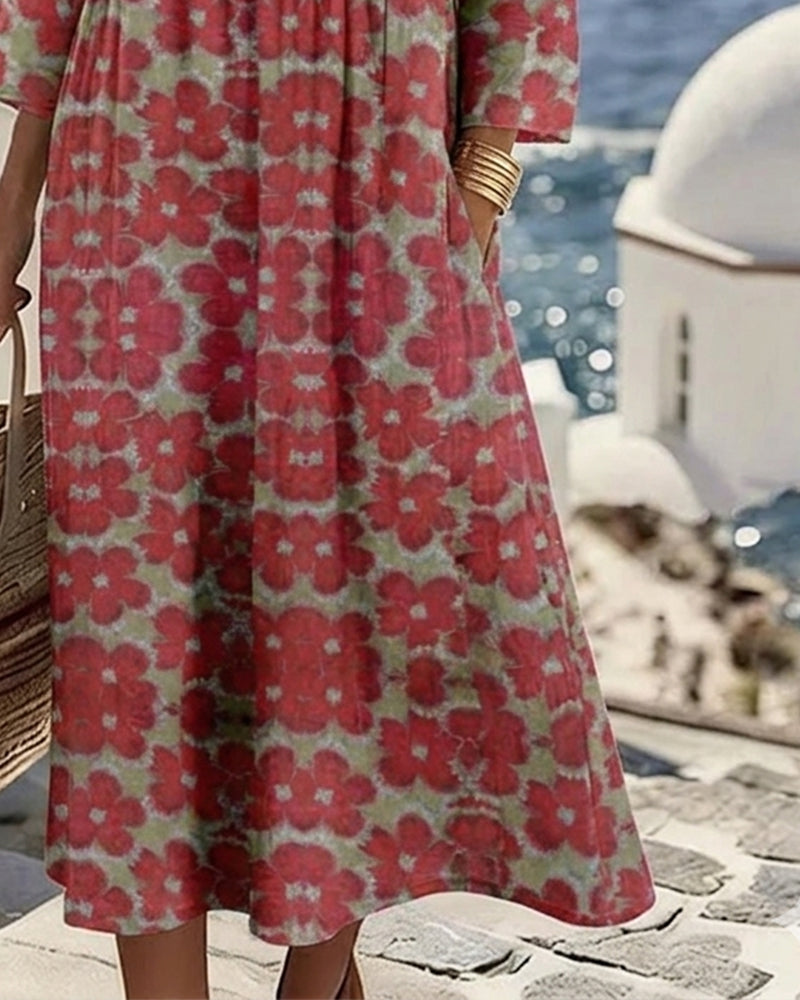 Color Block Floral Print Dress
