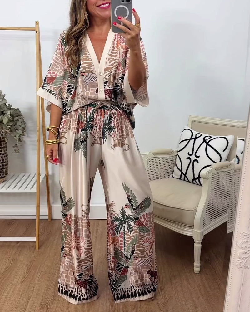 Bird print loose two piece set 2024 f/w spring two-piece sets