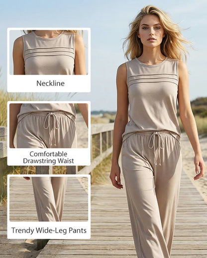 Pleated Vest Top Two-Piece Set