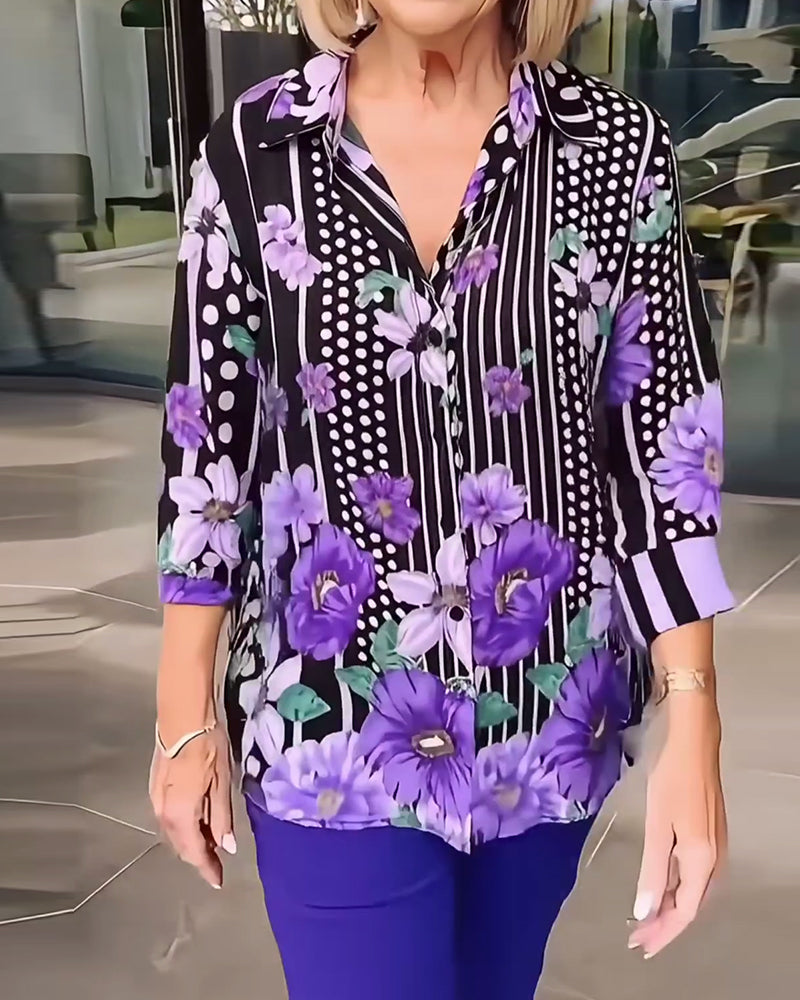 Polka Dot Floral Print Blouse