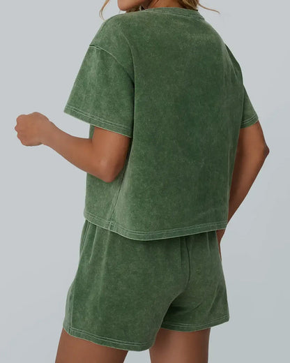 Washed Vintage Crew Neck Casual Set