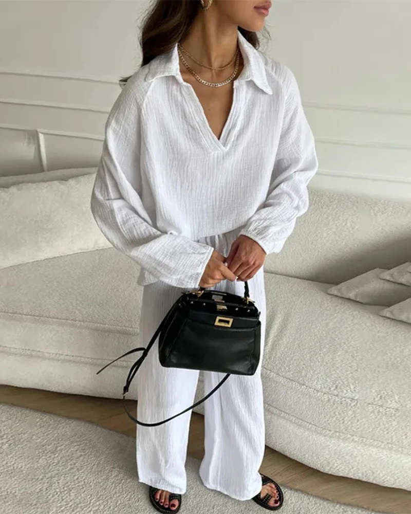 Wide-Leg Pants Two-Piece Set