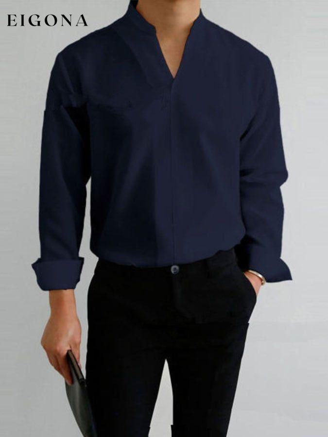 Casual Solid V-Neck Shirt men