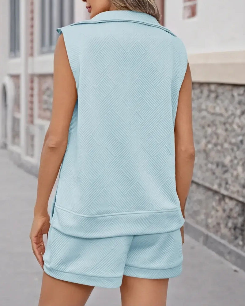 Half-Zip Top and Shorts Two-Piece Set spring summer two-piece sets