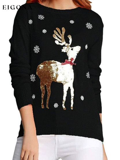 Sequin Reindeer Graphic Ugly Christmas Sweater C.J@MZ christmas sweater clothes holiday sweater holiday sweaters Ship From Overseas