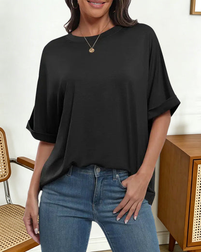 Loose Rolled-Hem Short-Sleeve T-Shirt