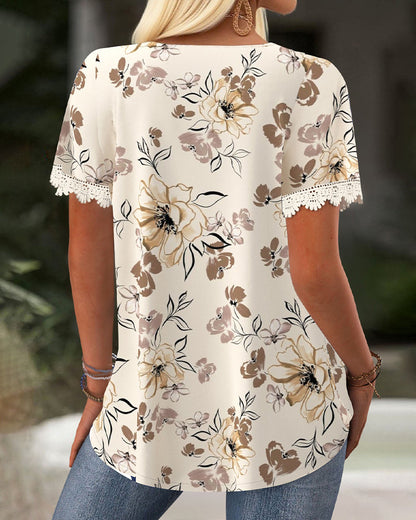 Square Neck Casual Pleated Printed Blouse