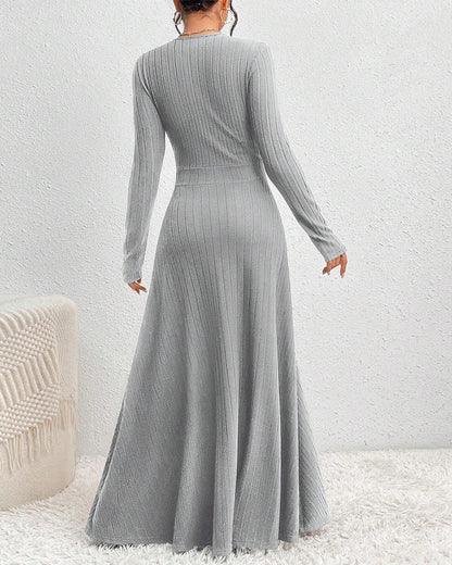 Simple solid color ribbed V-neck elegant dress 2023 f/w casual dresses spring