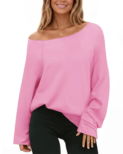 One-Shoulder Loose Solid Sweatshirt
