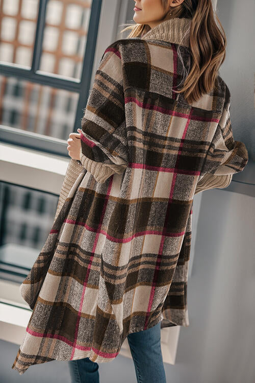 Plaid Open Front Long Sleeve Long Cardigan cardigan cardigans clothes Ship From Overseas Sweater sweaters SYNZ