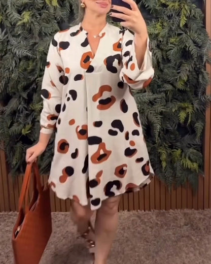 Printed Long Sleeve Loose Dress