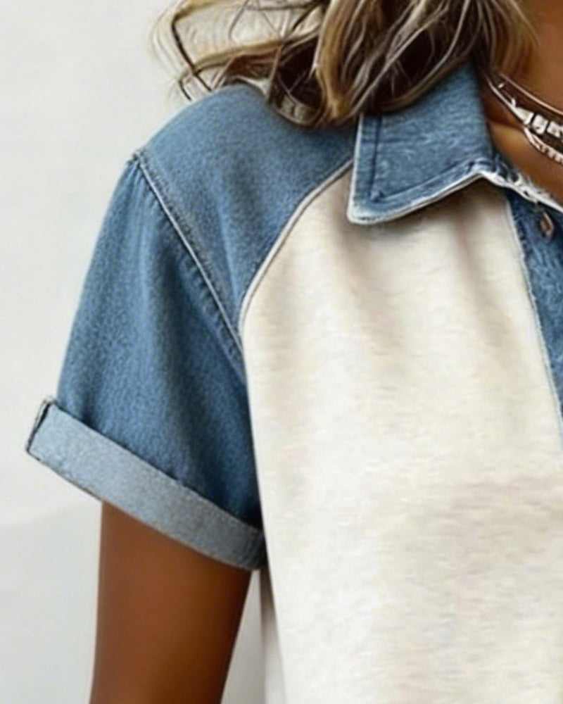 Denim Color Block Short Sleeve T-Shirt