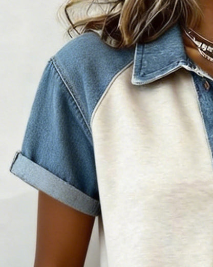 Denim Color Block Short Sleeve T-Shirt