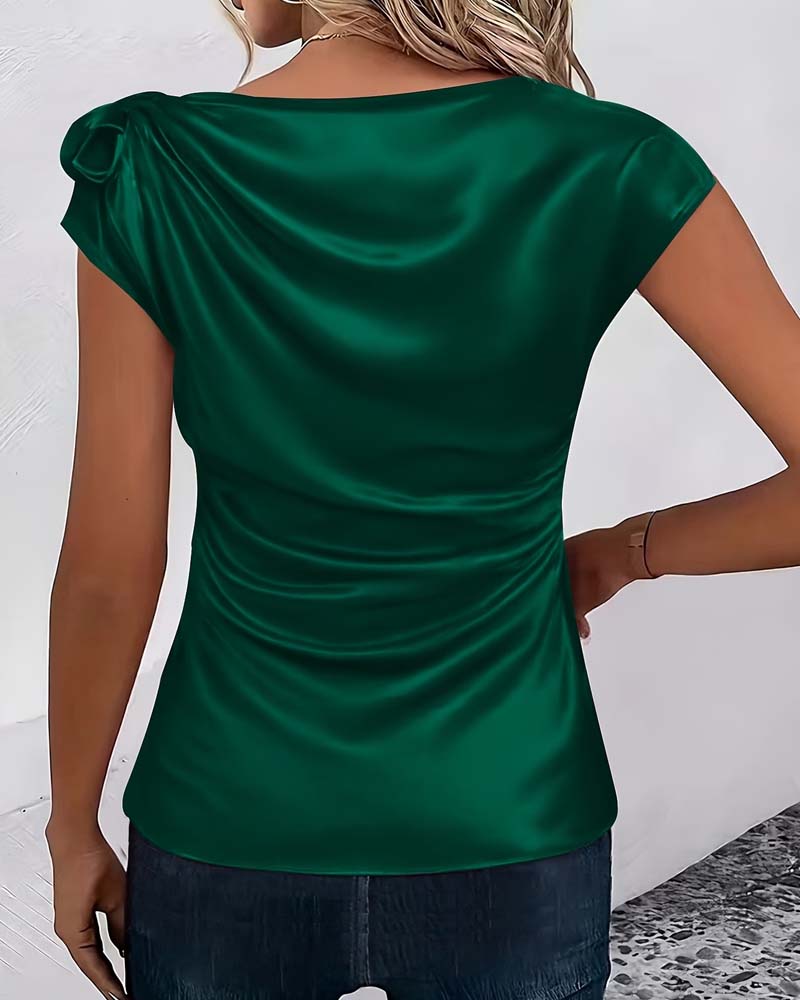 Off-Shoulder Sheen Slim Fit Blouse