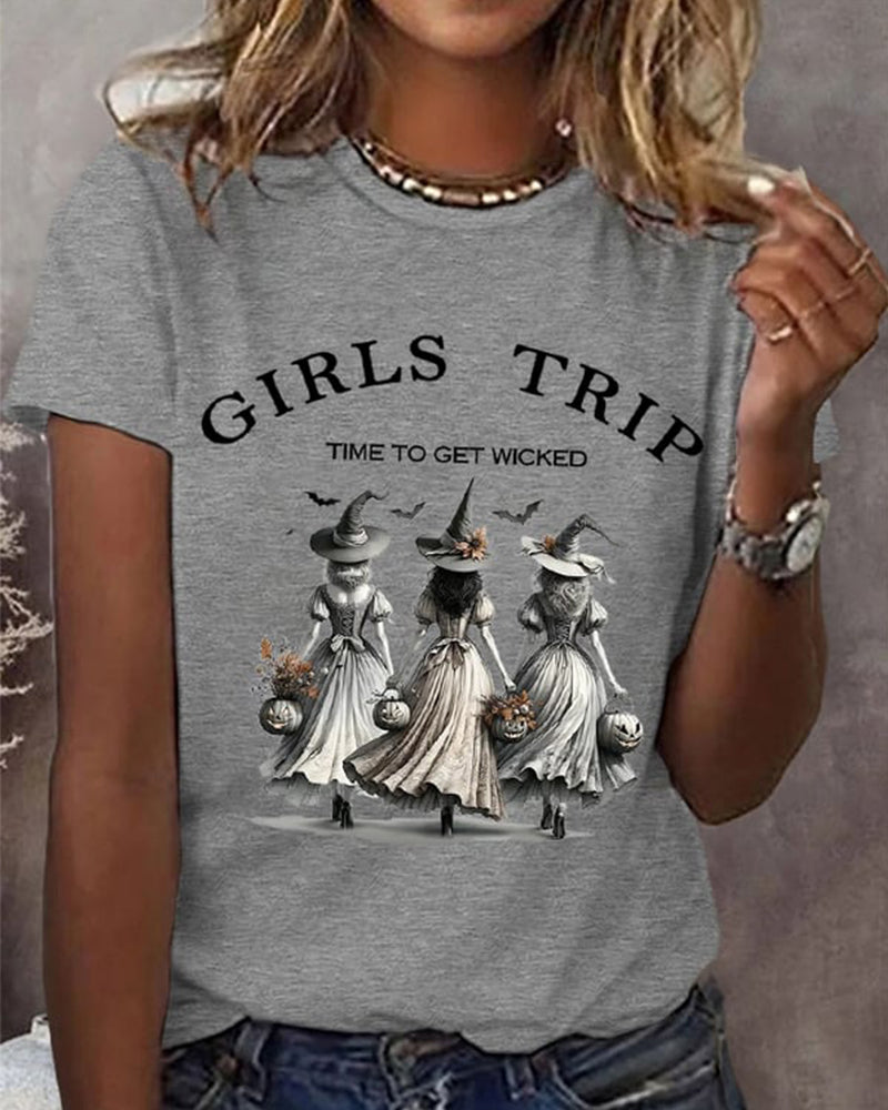 Women's Funny Halloween Witches Girls Trip Time To Get Wicked Casual T-shirt 2024 f/w halloween spring summer t-shirts