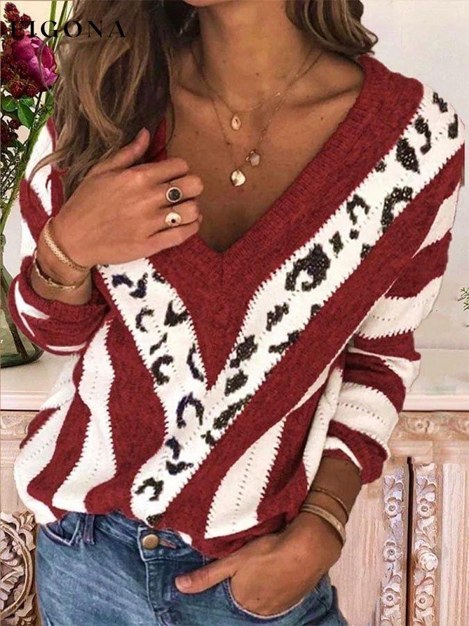 Striped Irregular Leopard Sweater sweatshirts top tops winter sale