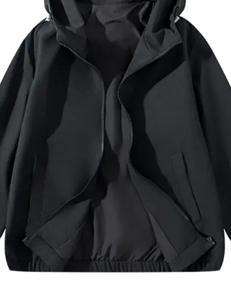 Solid Color Relaxed Pocket Hoodie Coat