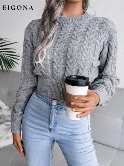 Cable-Knit Round Neck Cropped Sweater Heather Gray Clothes Ship From Overseas Y*X