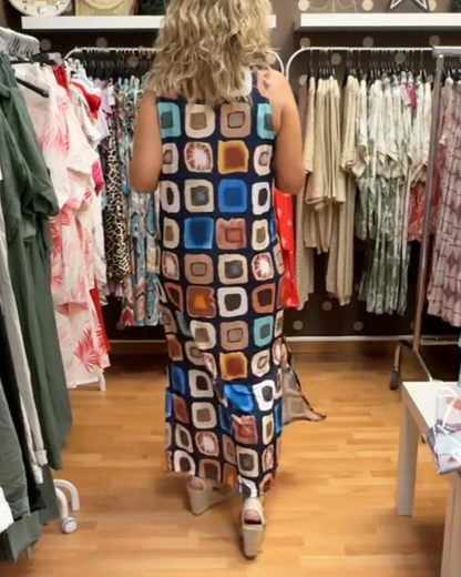 V-neck sleeveless printed loose dress casual dresses summer