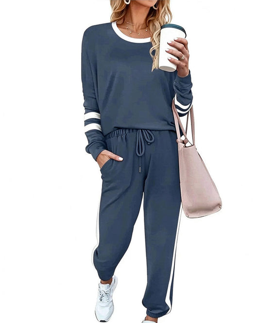 Round Neck Long Sleeve Top Jogger Pants Set 2024 f/w two-piece sets
