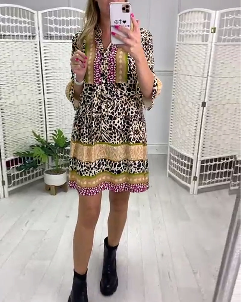 Casual leopard contrast print v-neck dress casual dresses spring