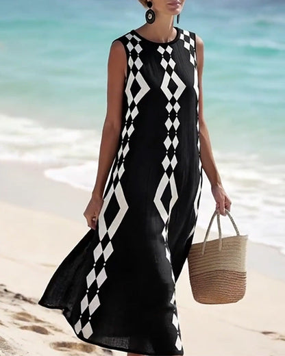 Sleeveless Diamond Pattern Loose Dress
