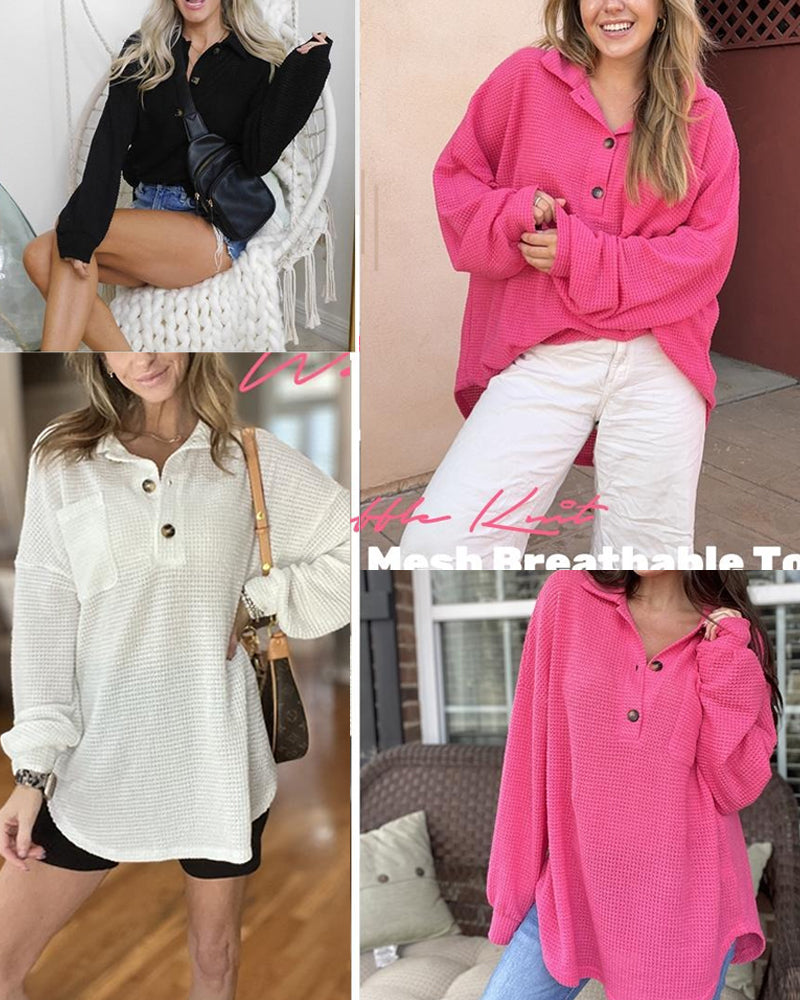 Solid Button-Down Loose Lapel Blouse 2024 f/w blouses & shirts spring