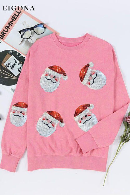 Sequin Santa Round Neck Slit Christmas Sweatshirt Christmas christmas sweater clothes Ship From Overseas sweater sweaters Sweatshirt SYNZ