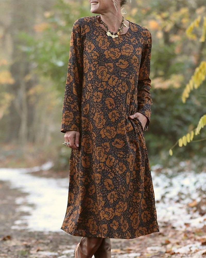 Floral Print Round Neck Loose Dress