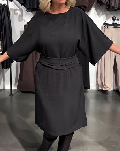 Scarf Collar Ribbon Tie Half Sleeve Dress