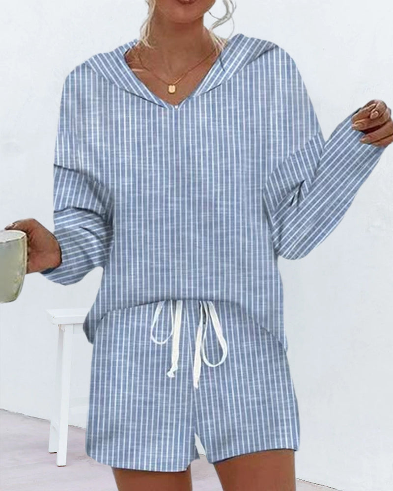 Hooded Casual Stripe Set sets spring spring and autumn