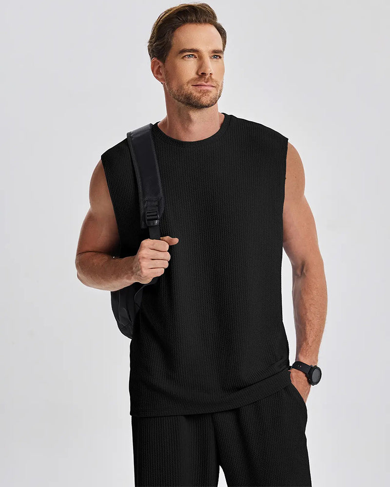 Men's Solid Color Sleeveless Set
