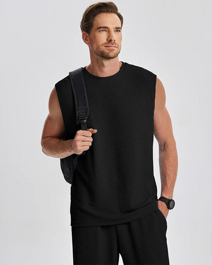 Men's Solid Color Sleeveless Set