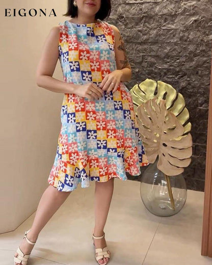 Sleeveless Printed Round Neck Dress casual dresses spring summer